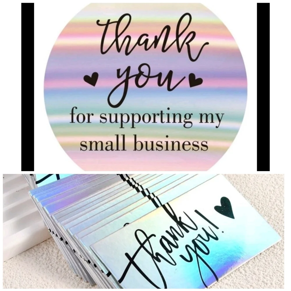 🔹️550 bundle piece 50 silver thank you cards +500 “Thank You” silver Stickers